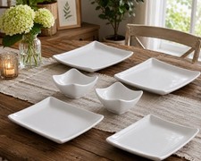 IKEA Modern White Ceramic Serving Plates & Wave Bowls 6 Pc Set New