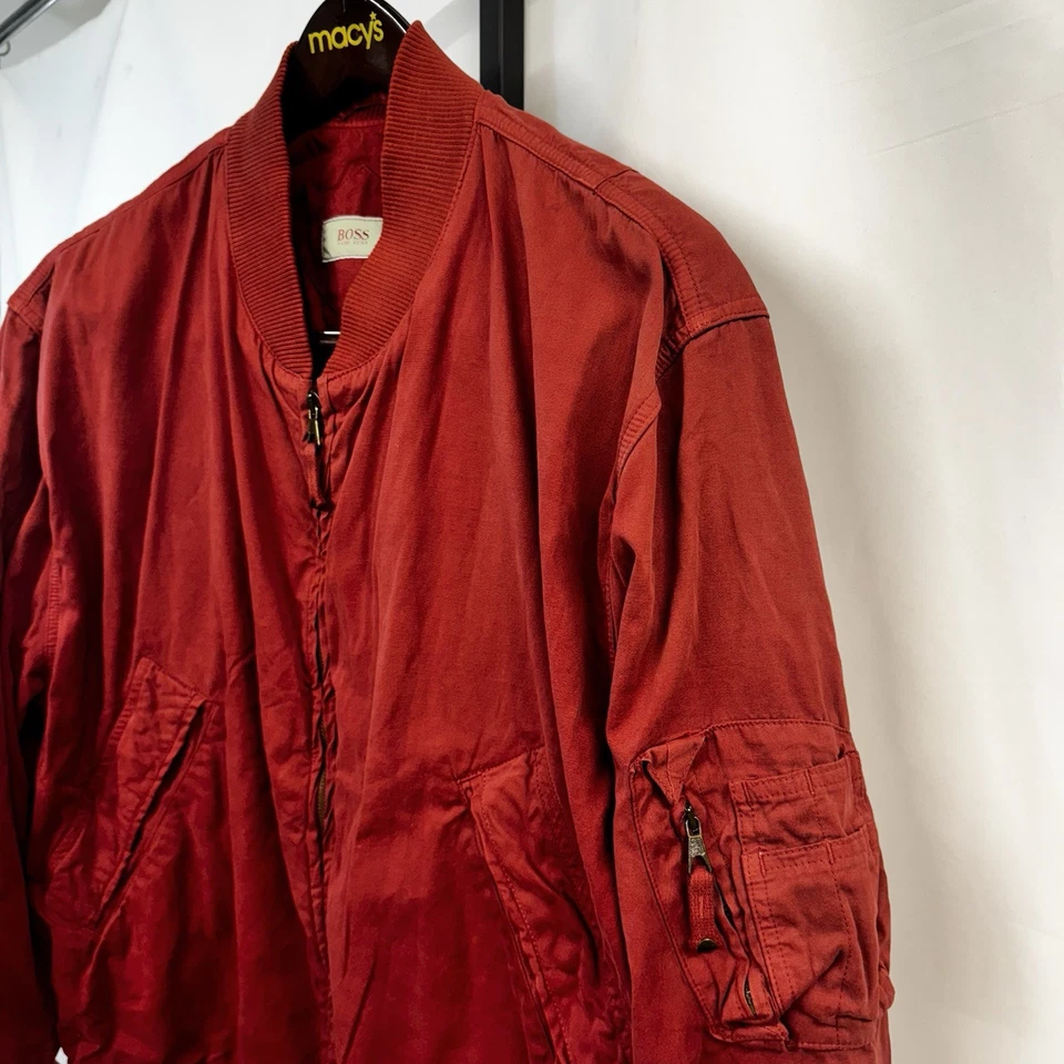 Hugo Boss Italia Hombres 54/XL Rojo Cremallera Completa Bombardero Motociclista Chaqueta Jinete Informal Foto 3 de 4