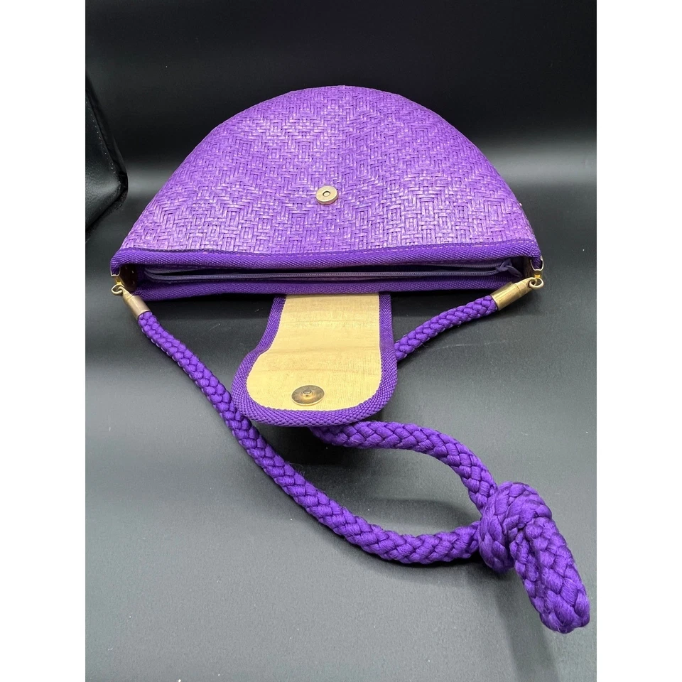Vtg Woven Paper Purple Shoulder Bag Purse Made in Italy Unique Braided Handle - Image 2 of 4