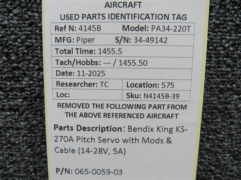 065-0059-03 Bendix King KS-270A Pitch Servo with Mods & Cable (14-28V, 5A)