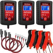 3-Pack1.75-Amp Car Battery Charger, 6V and 12V Smart Fully Automatic Battery ...