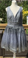 Jovani silver blue Embellished Tulle Dress L Prom Homecoming  Glam Statement 16