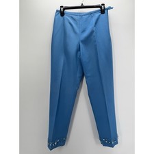 Oscar de la Renta Blue Beaded Crystal Hem Silk Blend Trousers Pants Size 4 Luxe