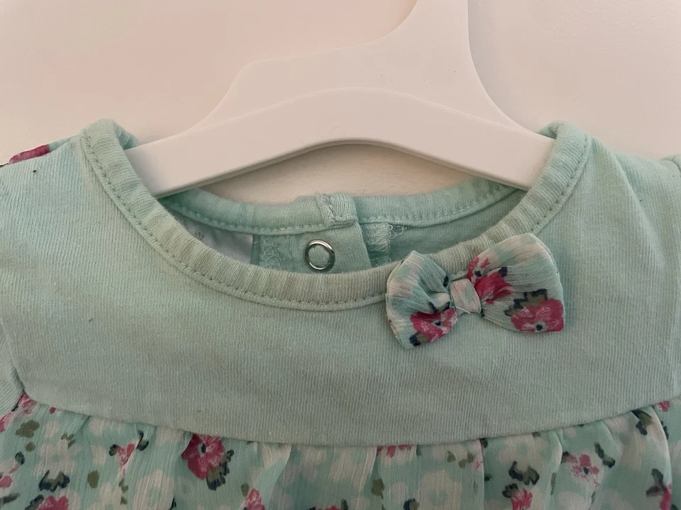 Small Wonders Baby Girl Pink Floral Tiered Polyester Long Sleeve Shirt Mint 6/9M - Image 3 of 4