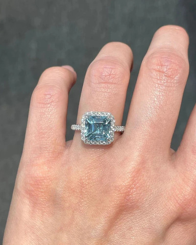 4.90 Ct Asscher Cut Natural Aquamarine & Diamond Engagement Ring 18K White Gold - Picture 4 of 9