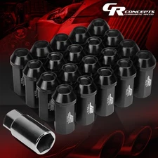 J2 M12X1.25 7075 ALUMINUM 25MM OD/50MM 20PCS CLOSE END LUG NUT W/ ADAPTER BLACK