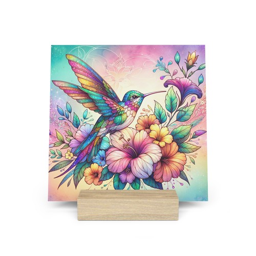 Vibrant Hummingbird Art Display, Gallery Board with Stand, Colorful Home Decor - Picture 2 of 13
