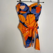 Tabitha Brown Target Strapless Belted Swimsuit - Orange Blue Floral - XS