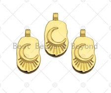 High Polished Cresent Moon On Oval Pendant/Charm, Gold Moon Tag Charm, Necklace