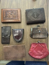 Antique Vintage Lot of 7 Leather Wallets & Coin Purses Estate Find