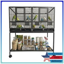 Large Wrought Iron Bird Cage with Rolling Stand Spacious Flight Cage for Parrots