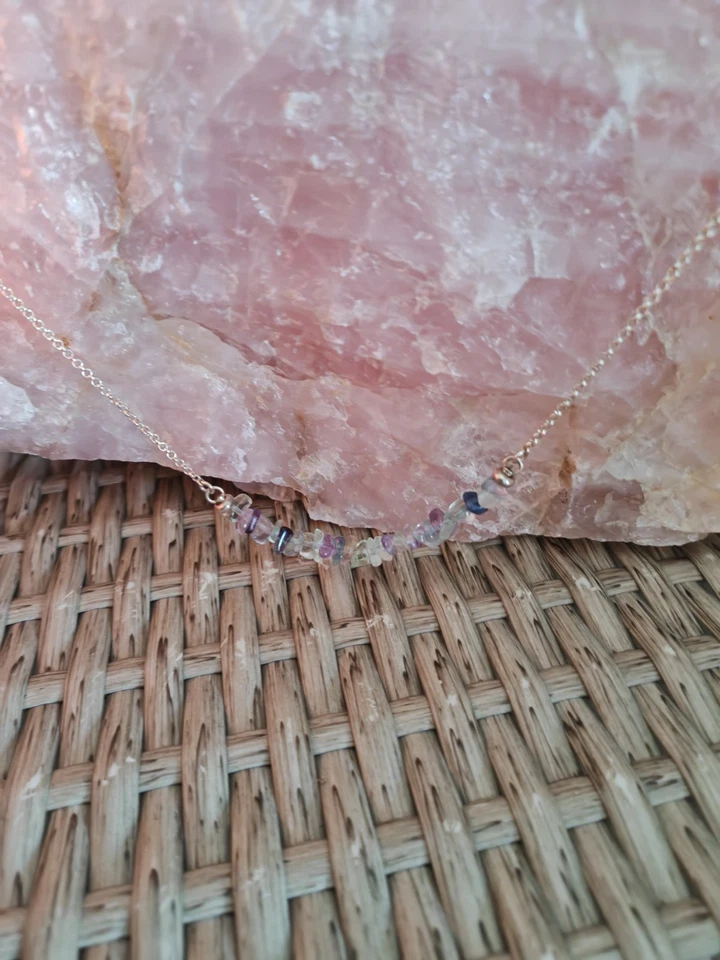 Rainbow Fluorite Crystal Necklace Raw Healing Crystals Empath Protection Choker - Image 3 of 4