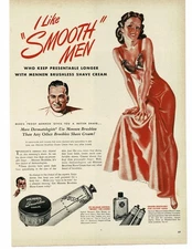 1946 Mennen Brushless Shaving Cream Pinup Girl art Vintage Print Ad