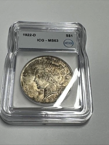1922 D Peace Dollar MS63 ICG Slab Silver Bullion Oz Ounce Cartwheel US Coinage!!