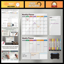 Magnetic Refrigerator Calendar Set - 3-Pack Monthly Weekly Planner, Dry Erase