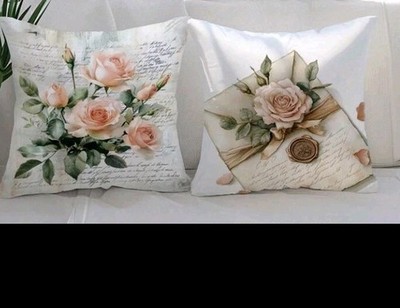 2 französische inspirierte rosa Rose elegante Blumen Kissenbezüge Dekokissen 