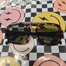 Tortoiseshell Aviator Sunglasses Green Lens Oversized Fashion Eyewear