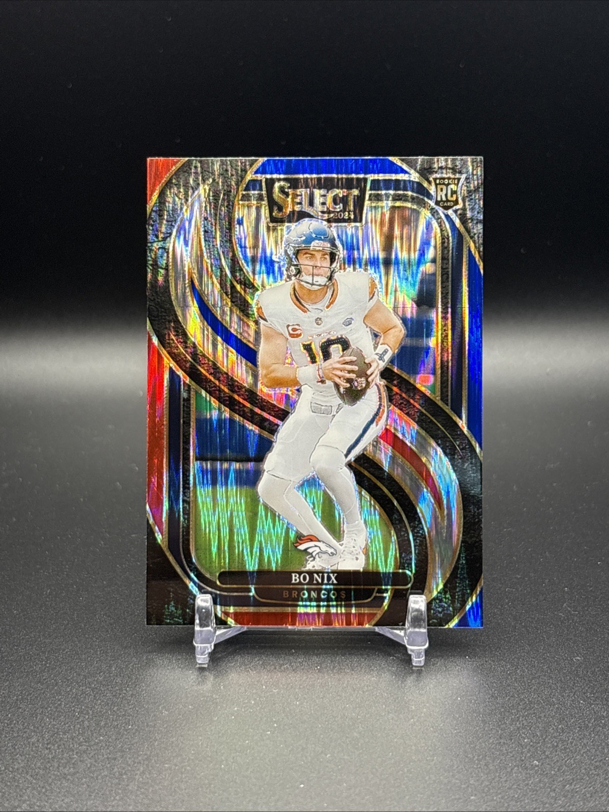 Bo nix 2024 Panini Select - Premier Level #117 Red & Blue Shock Prizm (RC)