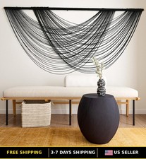 Black Macrame Wall Hanging - Large Boho Yarn Tapestry for Living Room Decor