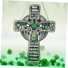 St. Patrick's Day Front Door Sign Decor Green Cross Wooden Irish Blessing