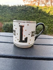 Anthropologie Bistro Tile Margot Mug Initial L Tea Coffee Cup Monogram EUC