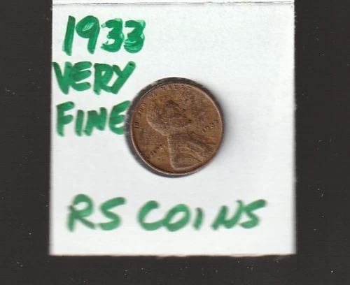 1933    VERY FINE   LINCOLN CENT   VERY FINE  1933  /  RS COINS  #822  FREE SHIP