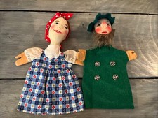 Vintage Kersa Hand Puppet German Hunter Man In Green, Bearded 11x6" Woman Soft