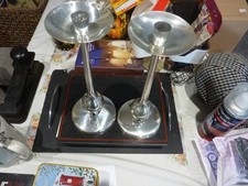 2 Chrome candlestick holders silver candle AGE UNKNOWN APPROX 11" TALL