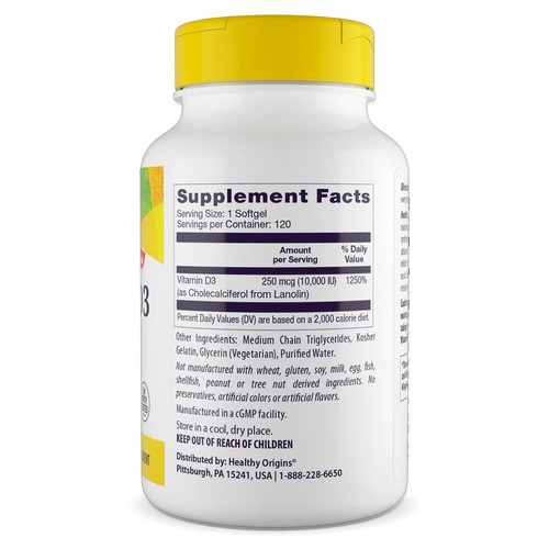 Healthy Origins Vitamina D-3 + MCT OIL 10000iu 120 softgels - 3 conf. - Foto 2 di 5