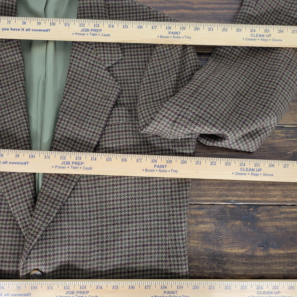 Oscar de la Renta 男式运动外套西装外套双纽扣法兰绒千鸟格羊毛 38R — 第 3/4 张图片