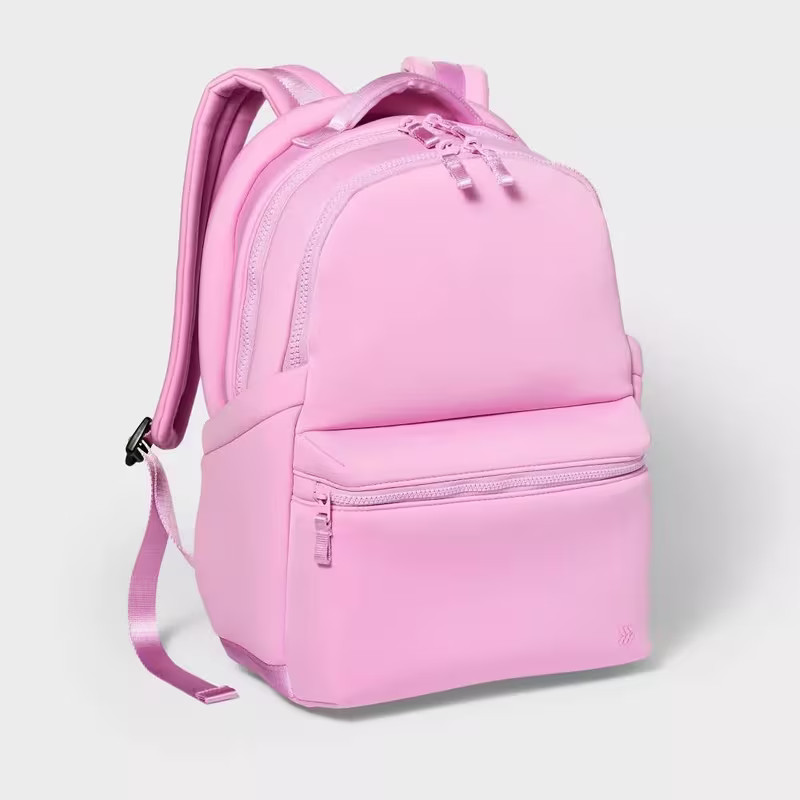 14L Faux Neoprene Backpack - Pink: Water-Resistant High School Bookbag