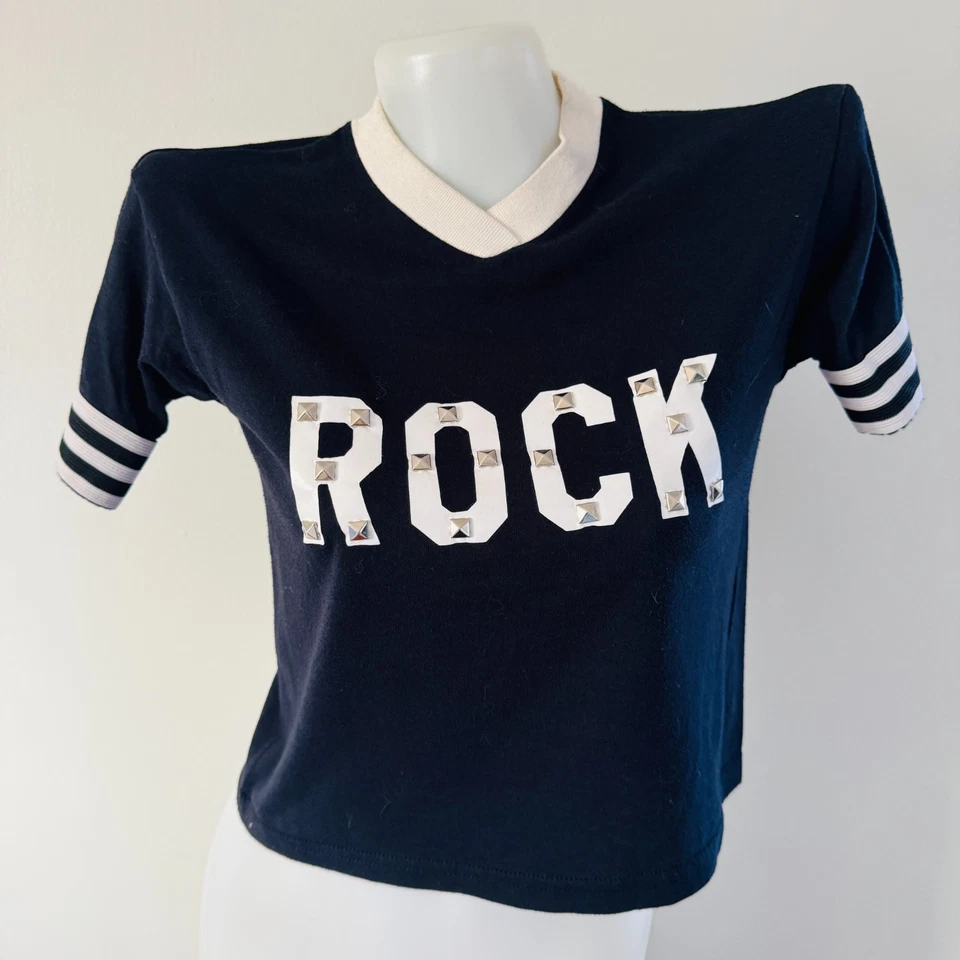 Y2K vtg HOT TOPIC Punk Rock STUDDED Vinyl White Striped Ringer Babydoll T-Shirt - Image 2 of 4