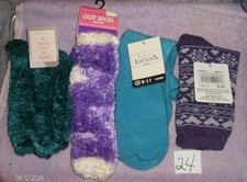 4 PAIR NEW VINTAGE COZY SOCKS TEAL LILAC TURQUOISE & PLUM USA MADE #24