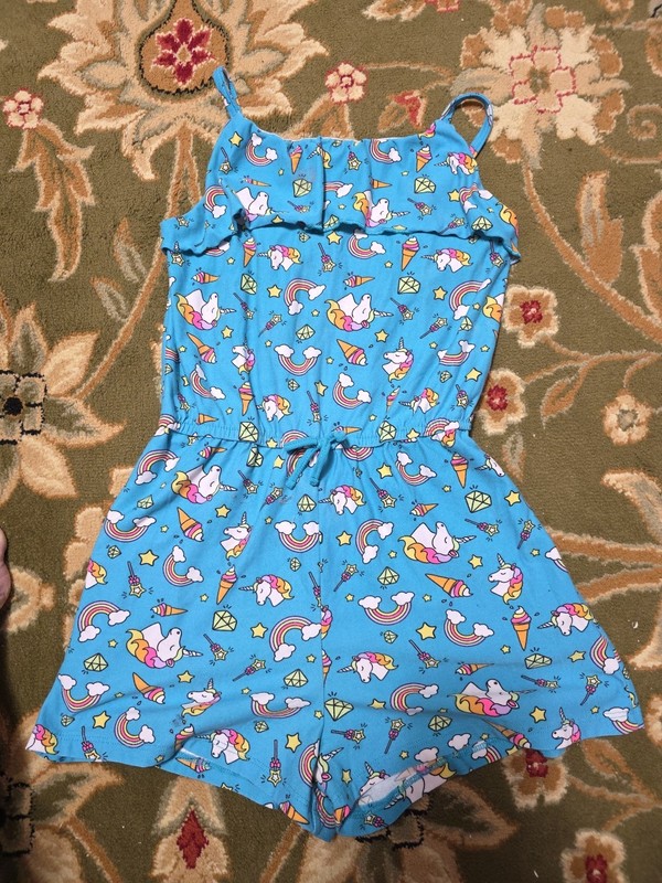 Girls Sz 14 Rainbow And Unicorn 1pc Romper