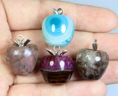 4pcs Pretty Quartz Crystal Stone Carved Apple Reiki Healing /Gift