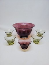 Service A Salade De Fruits Saladier + 5 Coupelles Verre Soufflé Bullé Vintage