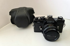 Cosina CSM 35mm Film Camera with 50mm Cosinon lens and case. Good condition.