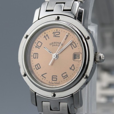 [Near Mint] HERMES Clipper CL4.210 Pink Dial Quartz 24mm Damenuhr JAPAN