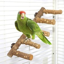 Bird Ladder Perch Cage Nature Wood Stand Parrot Chew Toy for Small M,