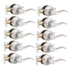  Door Handles Passage Door Lever, Non-Locking Door Handle 10 Pack Satin Nickel