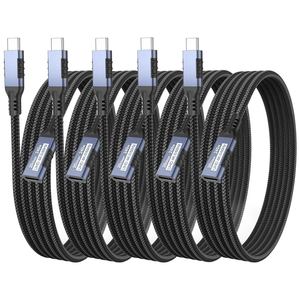 Durable USB C Extension Cable 6ft 5Pack - High-Speed Data & Charging Solutions - Image 3 of 4