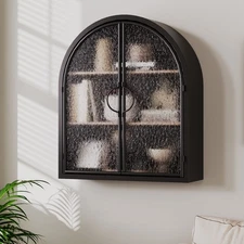 Retro Arch Metal Frame Wall Cabinet Space-Saving Medicine Cabinet w/ Ring Handle