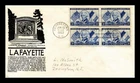 US COVER LAFAYETTE ARRIVAL IN AMERICA FDC SCOTT 1010 BLOCK OF 4 ANDERSON CACHET