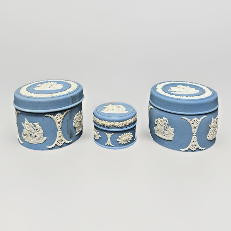 Rare Wedgwood Tri-Color Jasperware Trinket Boxes Lot of 3