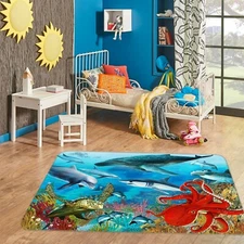 3D Red Octopus Shark NAO5244 Game Rug Mat Elegant Photo Carpet Mat Fay