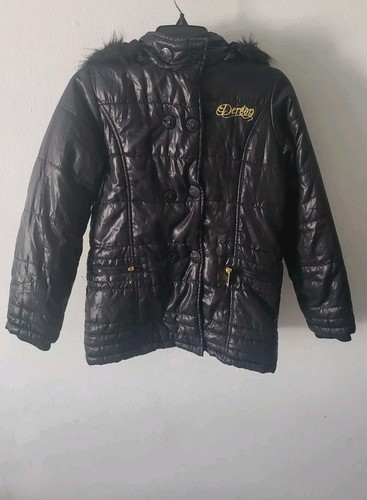 Vintage Dereon fur trim puffer black Hooded jacket Size L - Picture 3 of 11