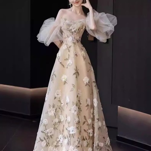 Evening Gown Strapless Flower Womens New Luxury Banquet Birthday Princess Dress - Picture 1 of 14