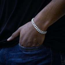 MOISSANITE Real Cuban Link Chain 10mm Iced Hip Hop 925 Silver Bracelet 7.5"