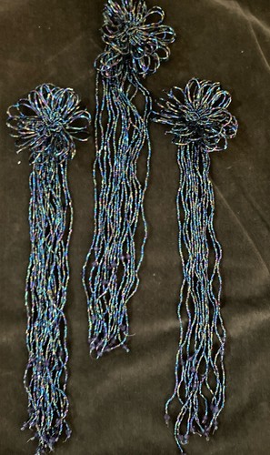 8 Vintage Flower Beaded Tassel Ornaments 12” L Iridescent Imperfect Horchow - Picture 5 of 24