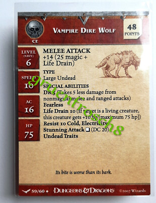  VAMPIRE DIRE WOLF  59 U  UNHALLOWED  DUNGEONS & DRAGONS MINIATURES GAMES CARD